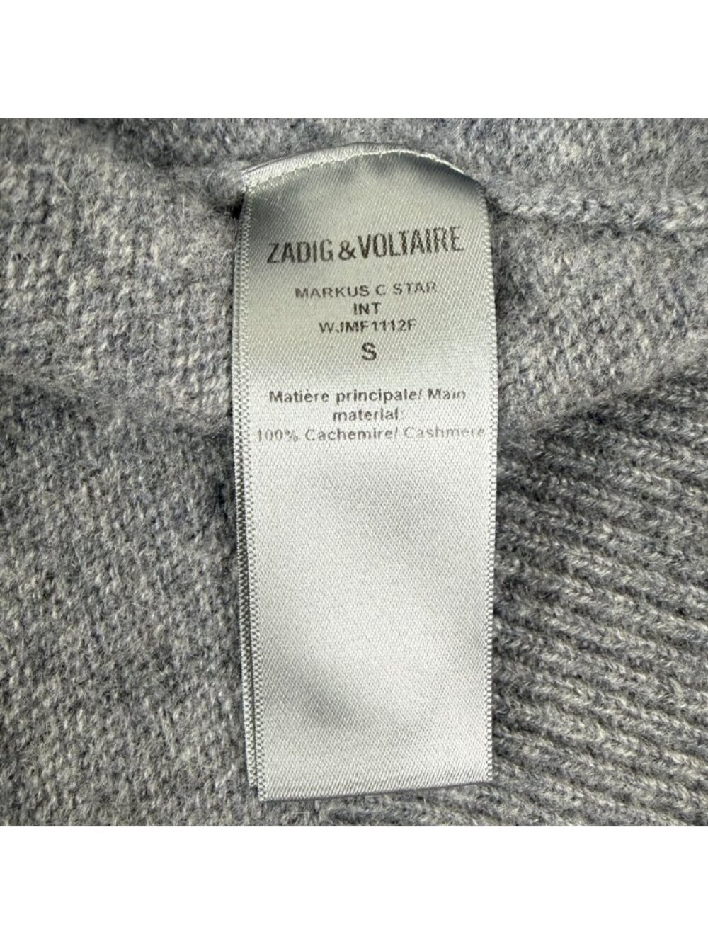 Zadig & Voltaire Markus C Star Cashmere Sweater Womens Small Gray Cream Crew - Picture 6 of 9